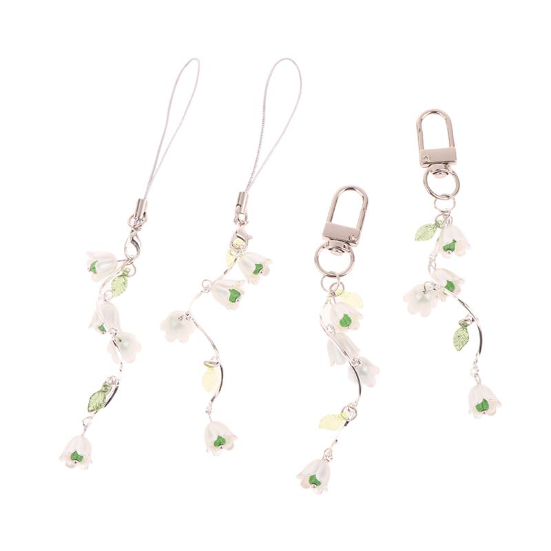 Sweet Bell Orchid Tassel Phone Lanyard For Girls Flowers Cell Phone Chains Strap Bag Pendant Decoration