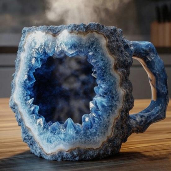 Fake Mineral Crystal Coffee Mug with Ergonomic Handle 11 Ounces Handcrafted 3D Mineral Rock Cup Tea Milk Water Drinking Cup