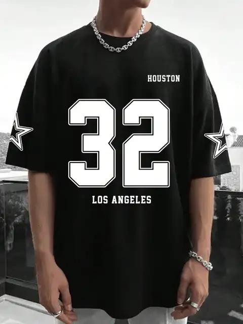 Summer New Los Angels Letter No.32 Print T-shirts For Men Short Sleeve Sports Football Jersey Y2K Loose Oversized Unisex Tops