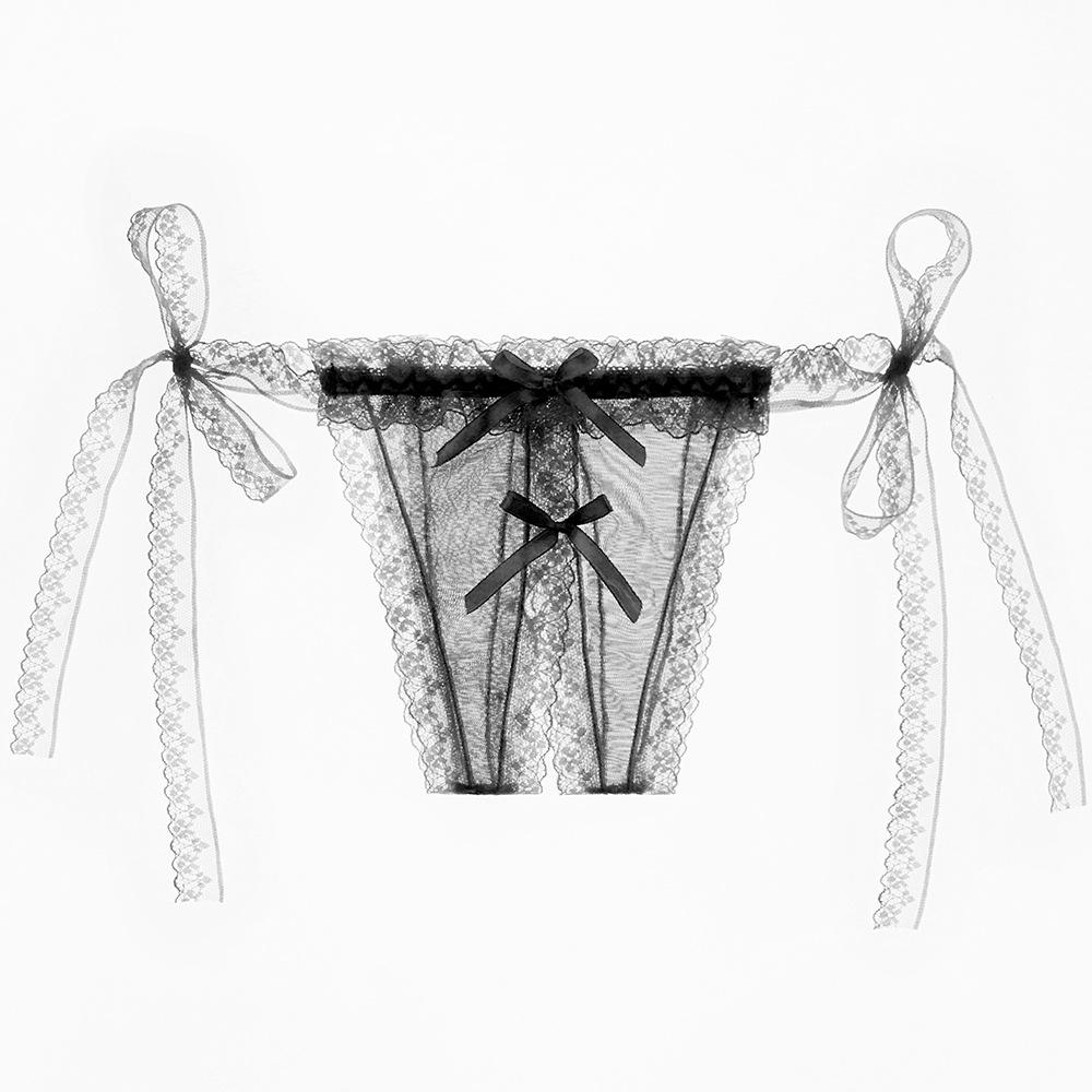 Sexy Open Cut Thong Lace T Pants Women's Underwear Solid Transparent Low Waisted Large Size Sexy Lace Up Panties