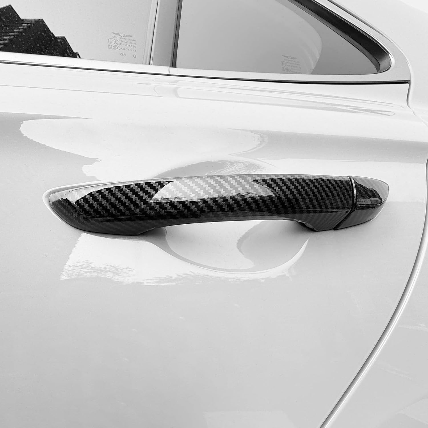 

ABS Car Exterior Door Handle Cover Set Outside Door Handle Cover Compatible with Genesis G70 2019-2021 Accessories (Carbon Fiber Style, Button Touch Version