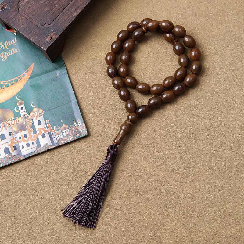 Ručně vyráběný 33-korálkový tasbih: Islámské modlitební korálky z Blízkého východu