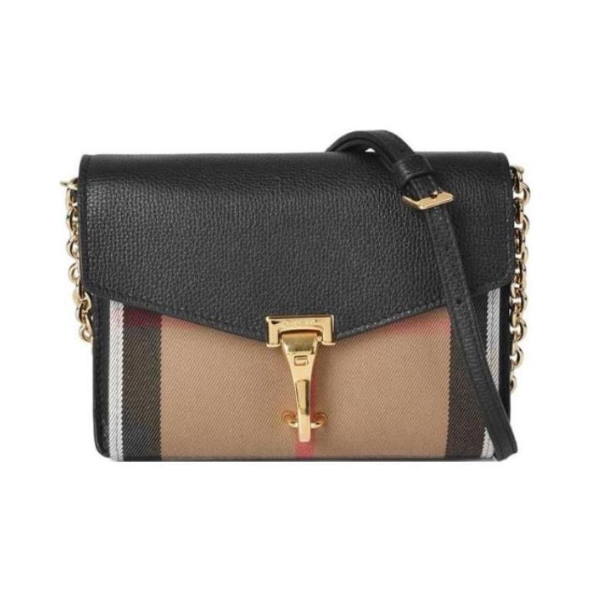 Burberry Karomuster Schnallenverschluss Rindsleder Schulter Crossbody Tasche für Damen in Schwarz und Braun