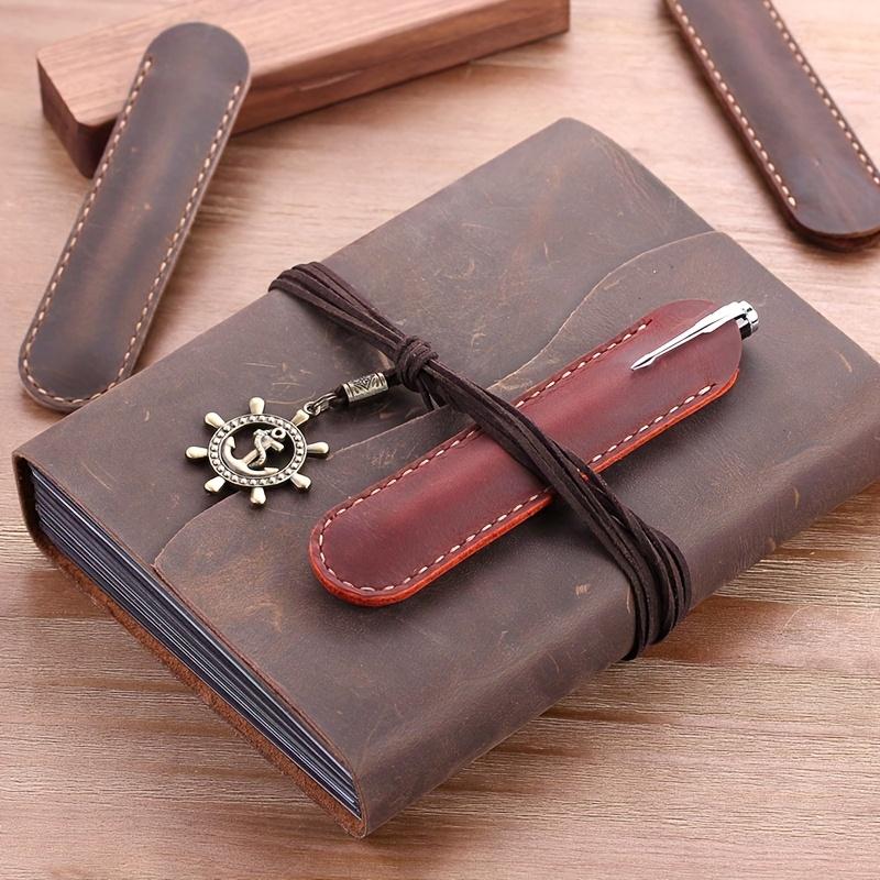 1pc Vintage Crazy Horse Genuine Leather Pen Case - Handcrafted,Brown&Black,Single Pen Holder , Ideal for Business, pencil pouch