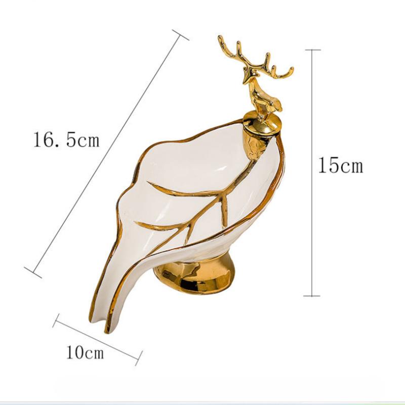 New Light Luxury Style Creative Portable Leaf Soap Holder Bathroom Household Ceramics Drain Soap Rack Soap Dish Tray