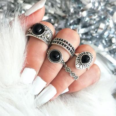 5Pcs Vintage Hollow Drop Above Knuckle Mulheres Empilháveis Anéis Midi Conjunto Pub Presente