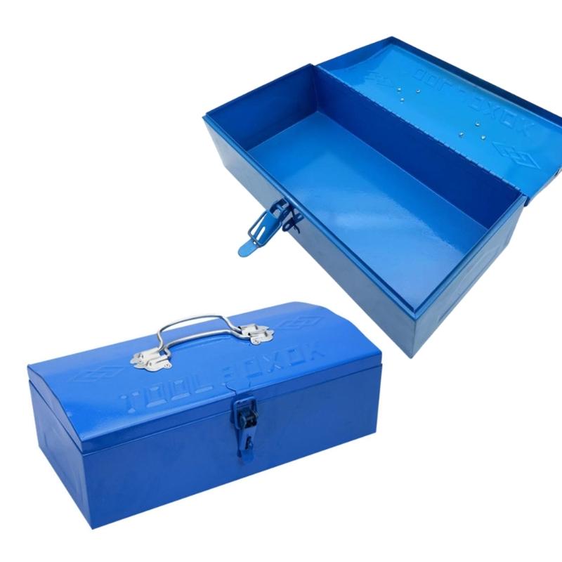 Portable Medium Sized Iron Sheet Storage Box Tool Organizers for Home Office and Travel Use with Secure Latches Closure