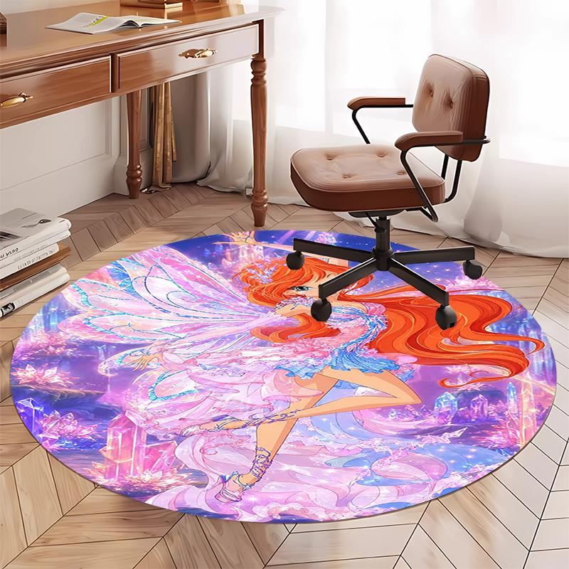 Winx Club Printed Round Rug Carpet Chair Rug Area Rug Entryway Doormats,for Office Chair Living Room Bedroom Kitchen Room.