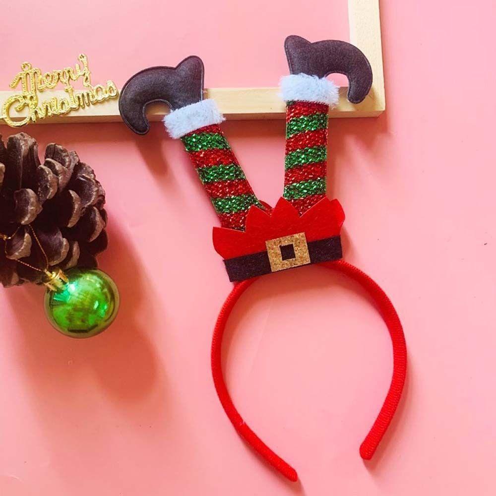 Plaid Christmas Hair Hoop Long Leg Christmas Cap Hair Bands Santa Claus Headband  Female/Girls