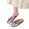Flat Bottom Silver Gentle Bag Head Half Slippers Outer Wear New Spring and Summer Bow Single Shoes Mary Jane Shoes