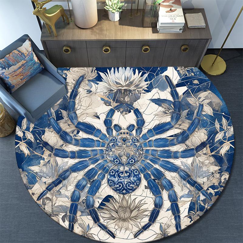Blauer Spinnen-Rundteppich, Teppich für Wohnzimmer, Schlafzimmer, Sofa, Spielzimmer-Dekor, Rutschfeste Bodenteppich