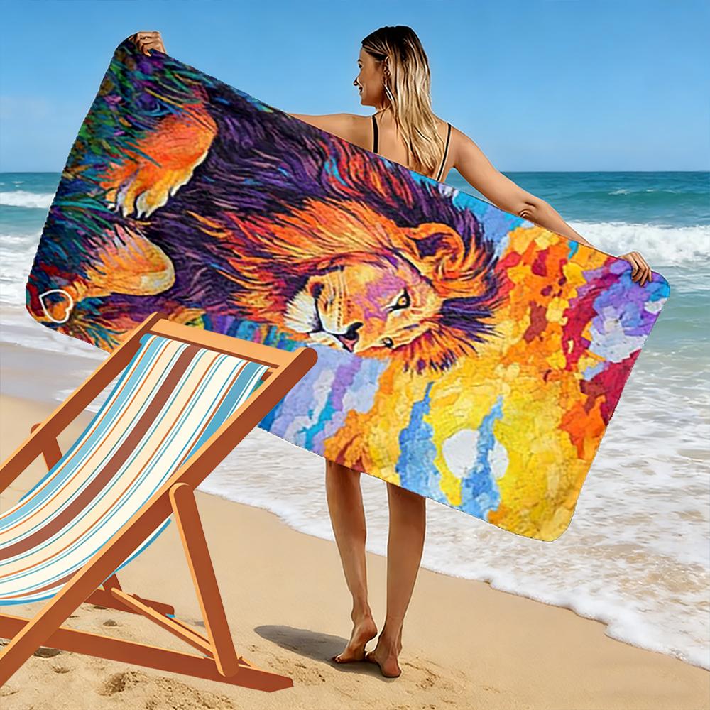 Colorful Lion Art Design Beach Towel Beach Towel Quick-drying for Travel Outdoor Sports Jogging Beach and Swimming