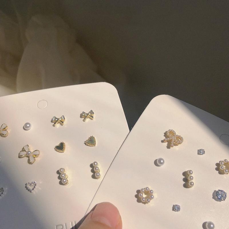 6Pair/Set Design Sense Mini Pearl Butterfly Diamond Earrings Sets Gentle Exquisite Jewelry Earrings Ear Decoration