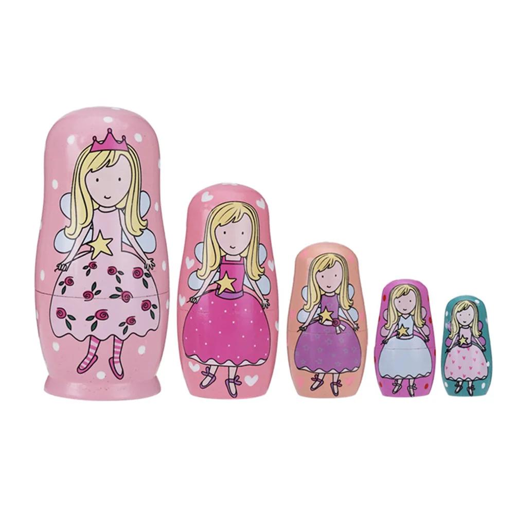 Bambola Matrioska in Legno a 5 Piani Sicura Liscia Bambina Fiore di Fragola Matrioska Ornamento Dipinta a Mano per Regali per Bambini