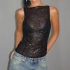 2026 Spring and Summer New Women's Fashion Hot Girl Style Black Sequined Sleeveless Top Slightly See-Through Sexy Slim Fit Short Vest