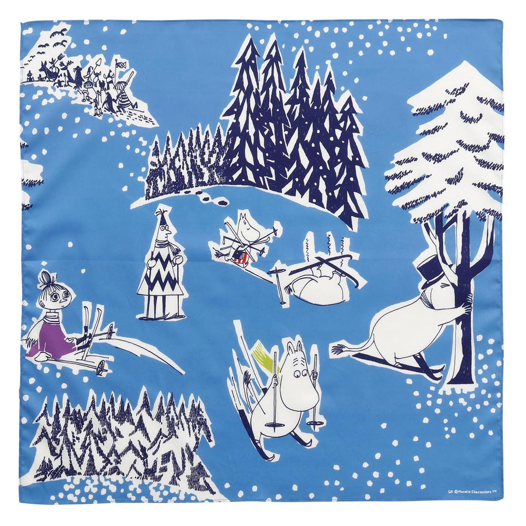Quarter Report Moomin in the Snow in Moomin 50cm W x 50cm Made in Japan (MOOMIN) Handkerchief, "Playing Valley," Blue, Approx. H, 100% Cotton,