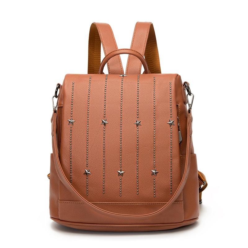 

Роскошный дизайнерский кожаный женский рюкзак высокого качества, однотонный многофункциональный женский дорожный рюкзак, противоугонные студенческие сумки 14 inches красно-коричневый