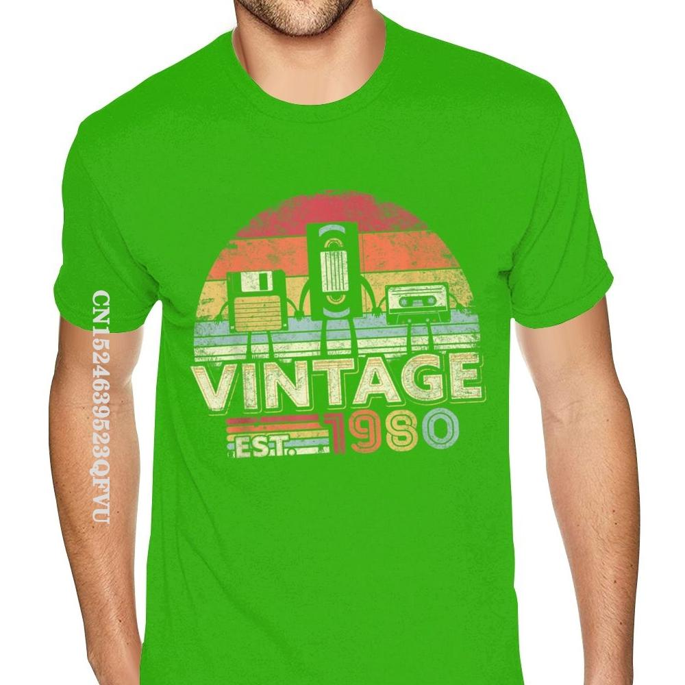 1980 Shirt Vintage 40th Birthday Gift Mens Tshirt Funny Music Tech Wholesale T-Shirt Men Plus Size Mens Plain Shirts