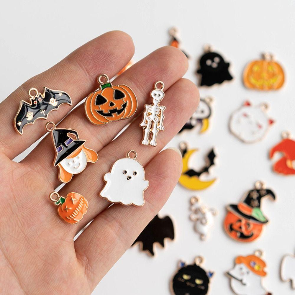 24PCS Colorful Halloween Enamel Charms Alloy Pumpkin Ghost Bat Halloween Pendants Earrings Necklaces Bracelet DIY Accessories