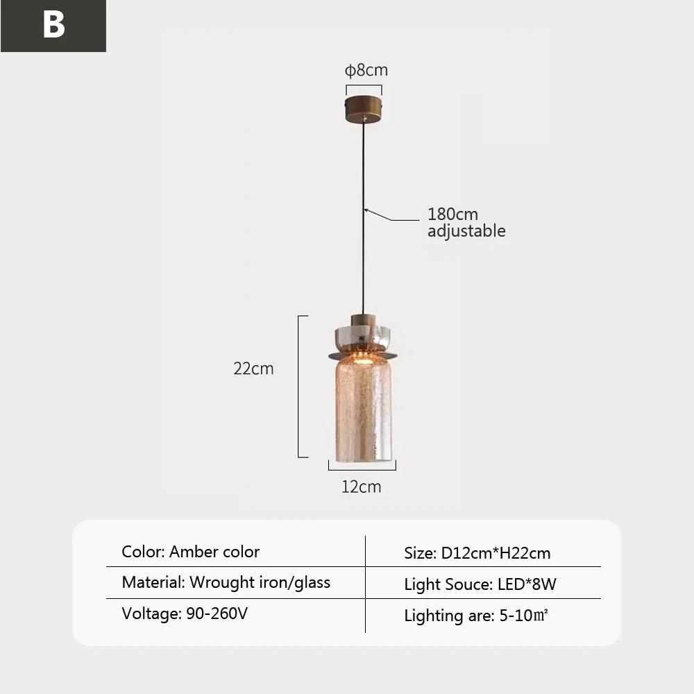 LED Retro Cracked Glass Pendant Lamp Modern Light Luxury Coffee Shop Bar Counter Bedroom Bedside Glass Atmosphere Chandelier