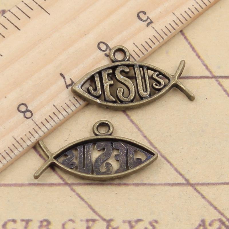 Antique Silver Fish Jesus Pendant for DIY Jewelry and Charm Bracelet