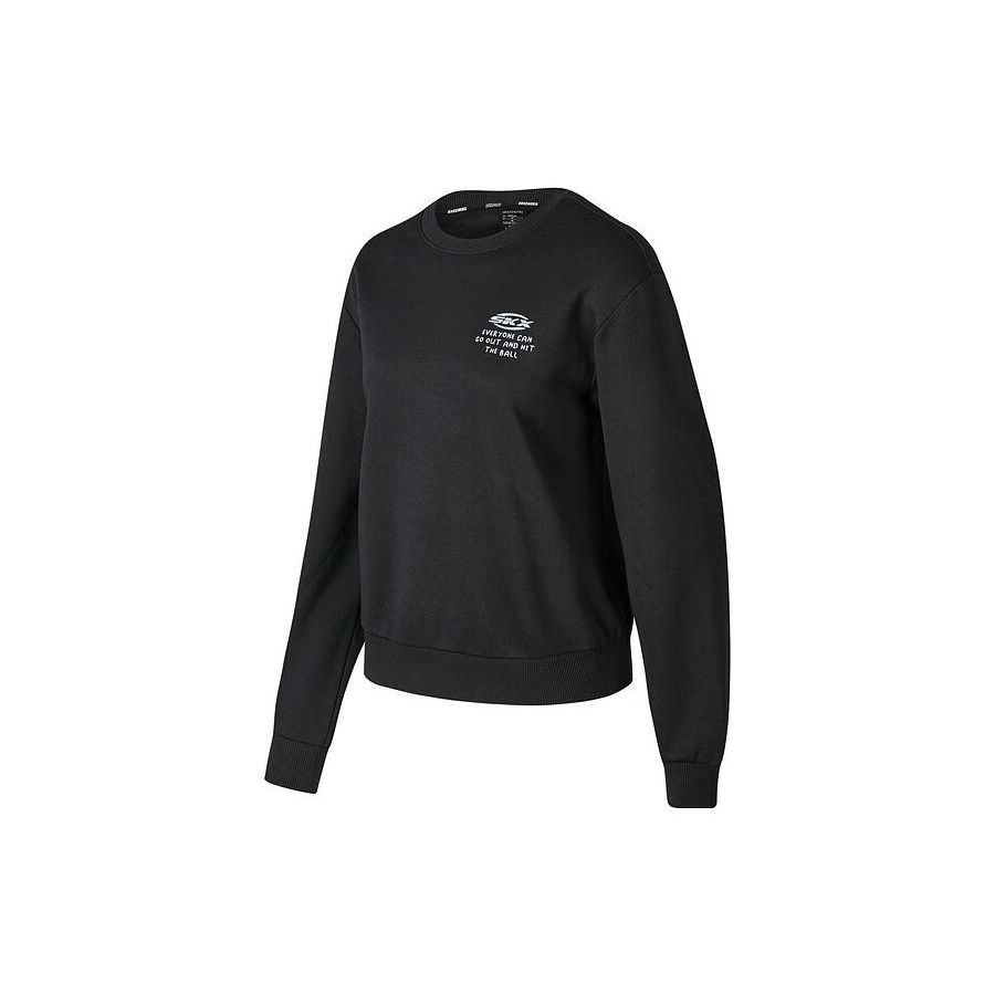 Skechers Classic Sports Series Letter Print Fleece Pullover Knit Sweatshirt Women sweatshirt Carbon-Black P423W054-0018 M