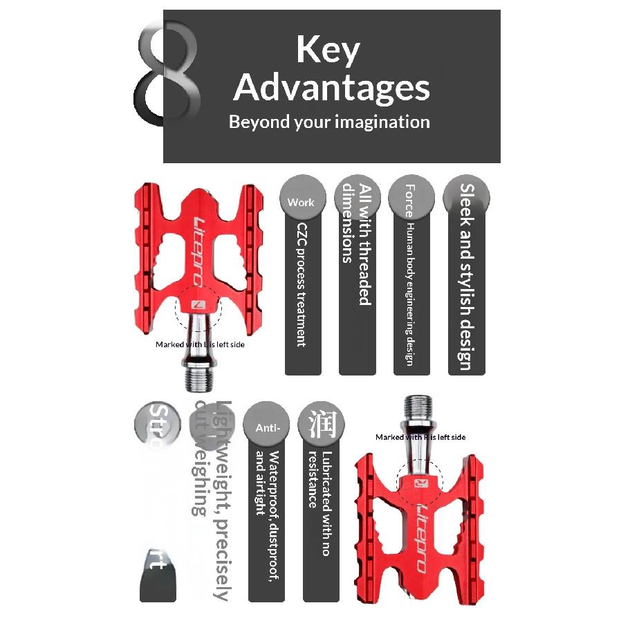Litepro Lightweight Aluminum Alloy Bike Pedals Du Bearing Non Slip Pedal Pins Compatible With Folding Road Mountain Bikes Cyclin