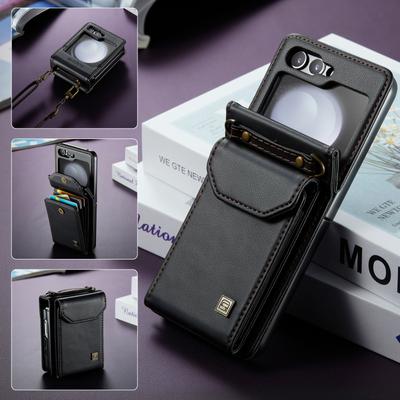 Étui à bandoulière en cuir avec lanière pour Samsung Galaxy Z Flip 5 Flip5 5G, Protection de sac de cartes, couverture portefeuille simple d'affaires à la mode