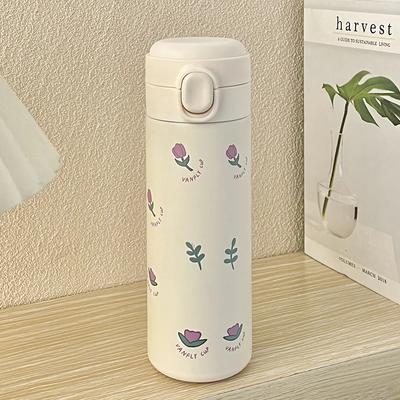 304 Stainless Steel Coffee Mugs Cartoon Tulip Pattern Portable Leakproof and Insulated Cups Thermos Buckle Straw Water Bottles
