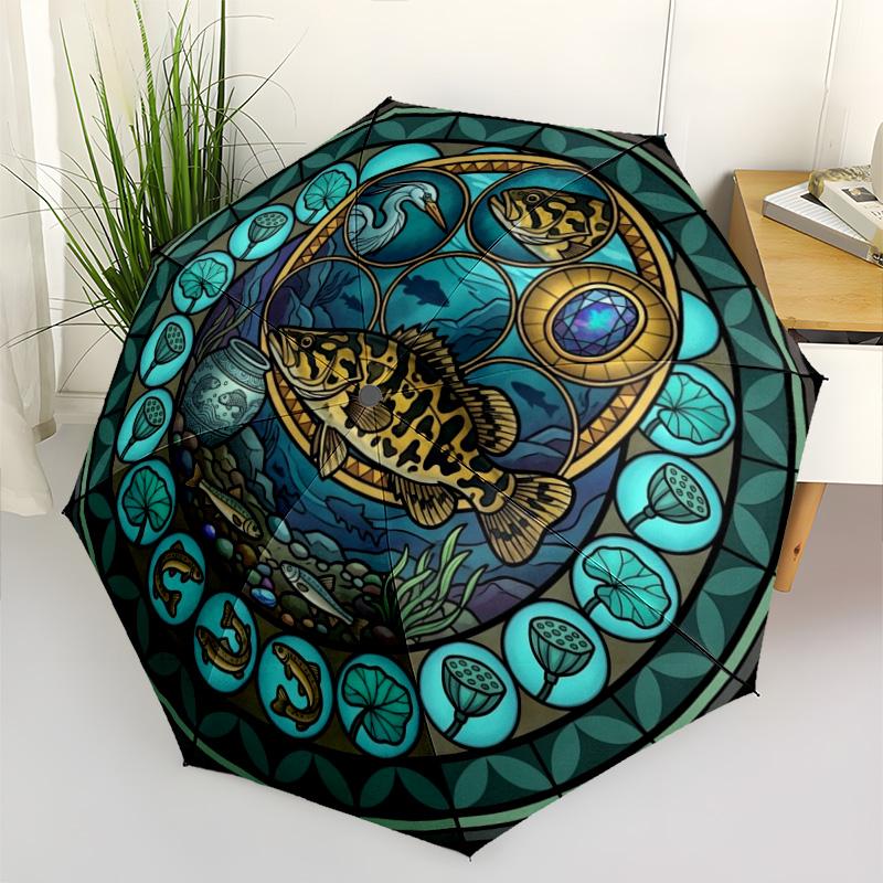 Underwater Harmony Mandala Pattern Umbrella, Portable and Foldable Design, 8 Ribs, a Casual Accessory for Halloween, Christmas, and Birthday Gifts.