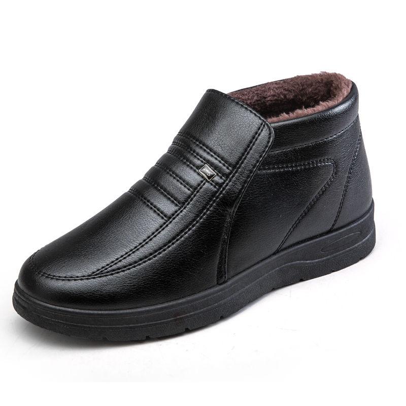 Winter Plus Cashmere Men Winter Leather Boots Keep Warm and Thicken High Men Snow Boots Middle-aged and Old