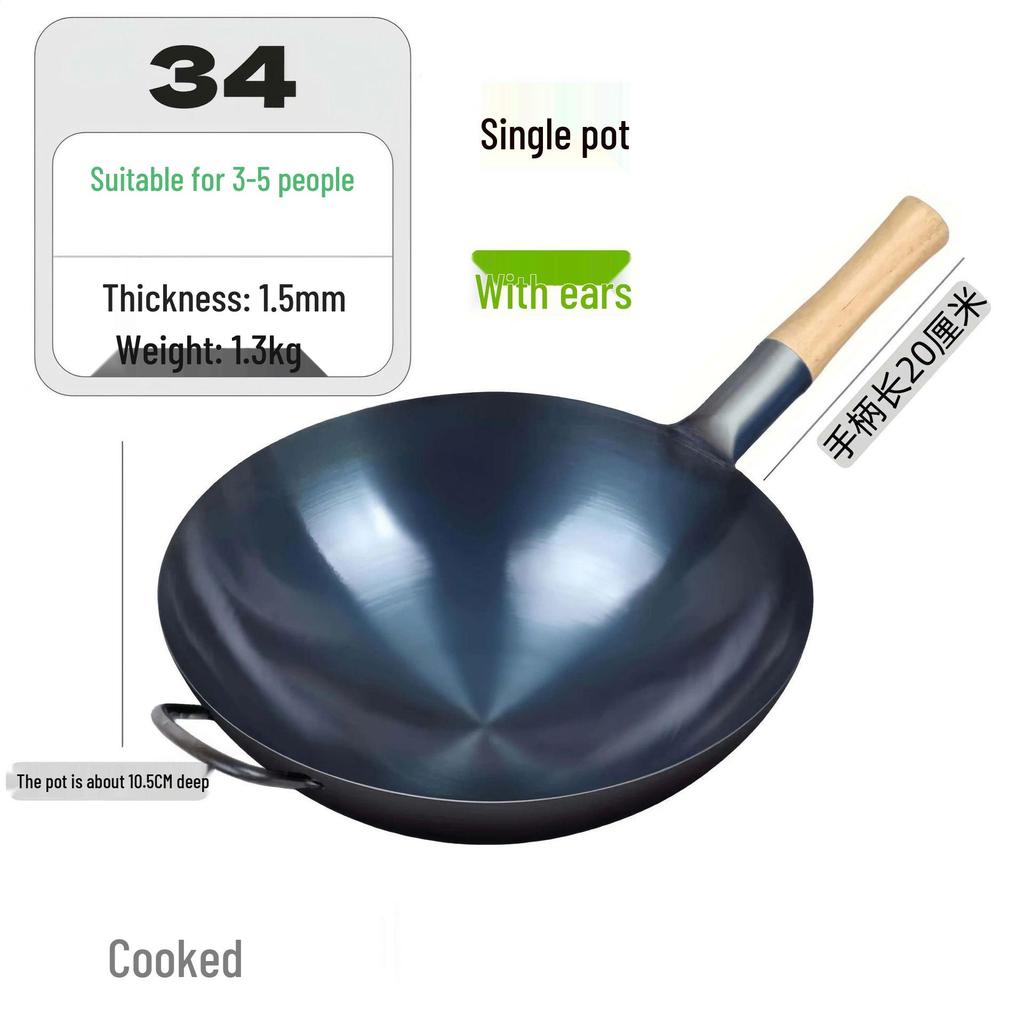 Zhangqiu Non-stick Cast Iron Wok with Large Ladle for Home & Restaurant Use - Suitable for Gas Stoves