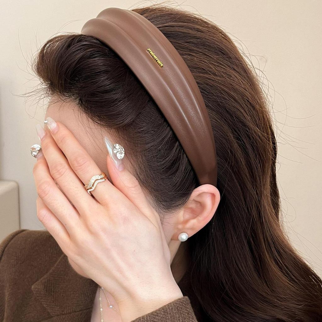 Maillard Retro Plaid Wide-Brim Headband for Women, High Top College Style - 2025 Trend Hair Accessory