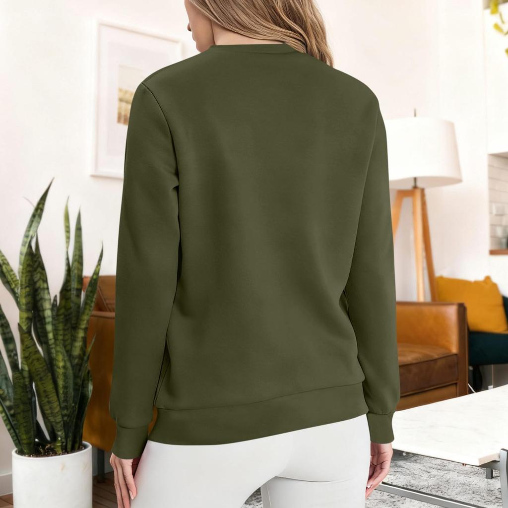 Women's Casual Fashion RoundNeck Pullover Top Winter Solid Color Plush Sweatshirt