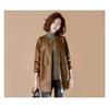 Damen S Mittellange Lockere Baseball-Stil PU-Leder Jacke Mantel