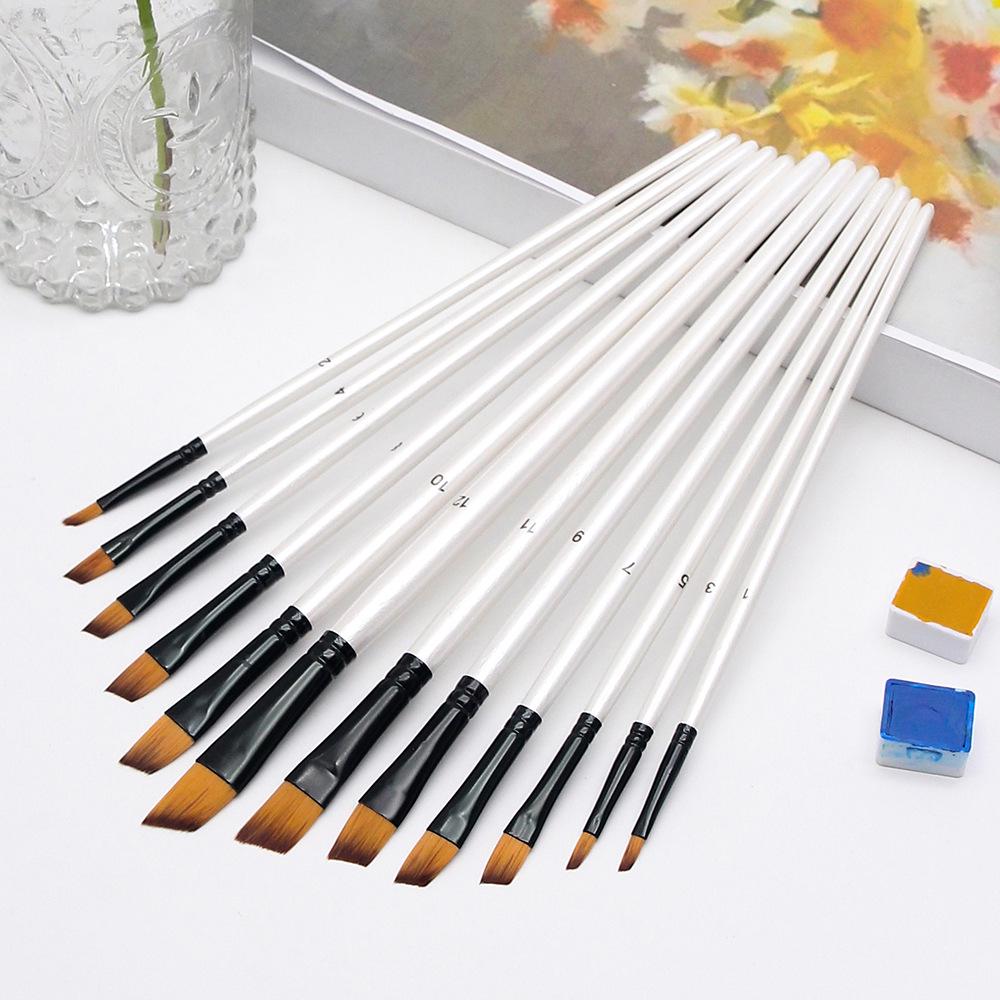 Children's 12-Piece Nylon Hair Paintbrush Set for Watercolor and Oil Painting