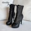Pu Leather Women's High Boots Black 12cm Heels for Ladies Side Zip Platform Short Bootie Women Street Style Dancing Shoes Sexy