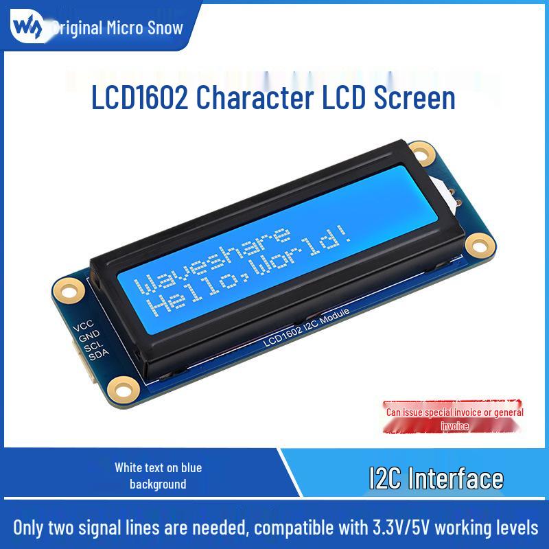 LCD1602 Blue Background White Text Backlit Display, 32 Characters, 3.3V/5V
