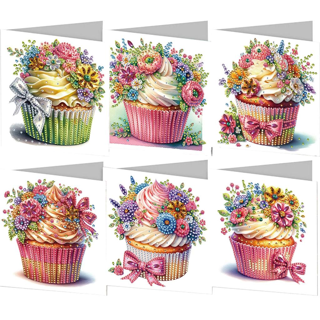 6pcs Diamond Painting Gift Card DIY 5D Rhinestone Arts Greetings Birthday Card Handmade 5D Rhinestone Embroidery Arts Cards Kits