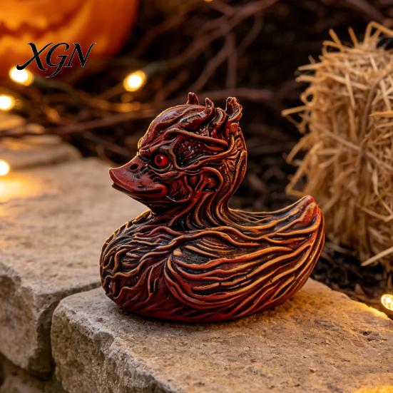 Kleines Harz-Autozubehör Halloween Horror Entenfigur, Teufelstier Statue, Gruseliges Badezimmerornament Gotisches Schreibtischdekor für Regal Schreibtisch