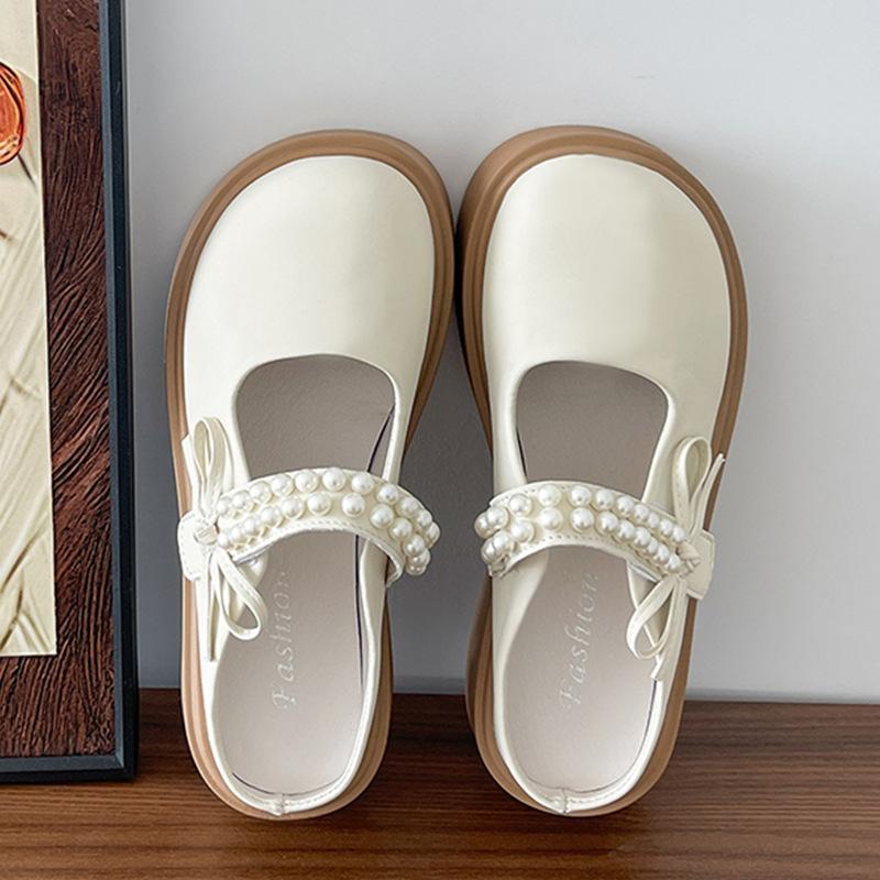 

Французские баотоу полутапочки женские для улицы 2025 лето новинка жемчужный фея ветер толстая подошва Мэри Джейн прохладные тапочки 40 бежевый