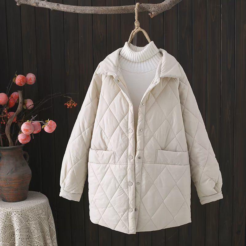 

Женское пуховое хлопковое пальто большого размера с ромбовидным узором - средней длины, приталенная куртка для осени и зимы 4XL for 180-210 Jin