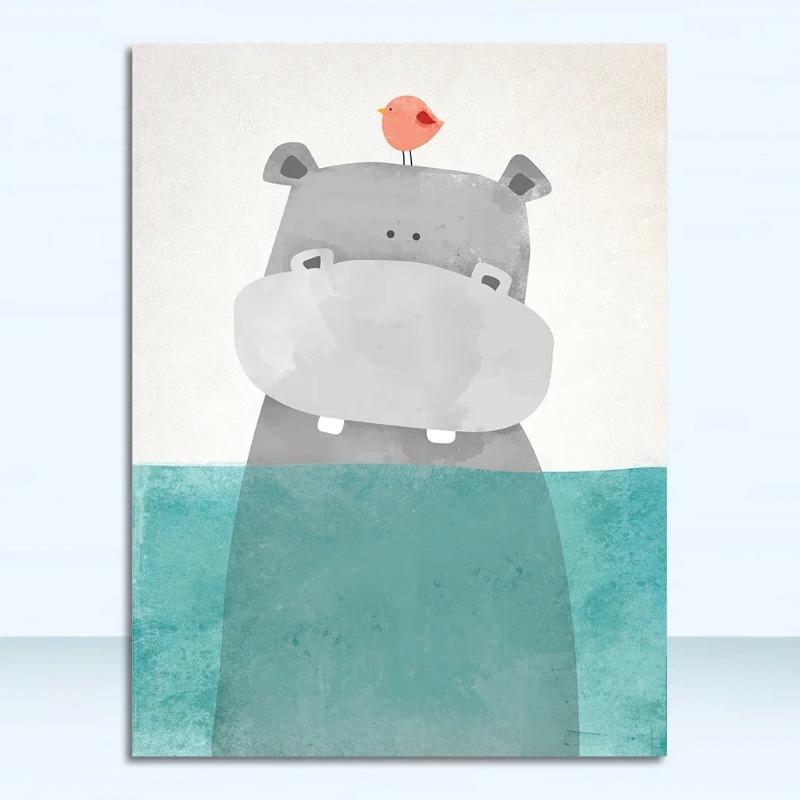 Charming Animal Portraits HD Canvas Wall Art  Hippo Penguin Polar Bear  Modern Decor for Bedroom  Living Room