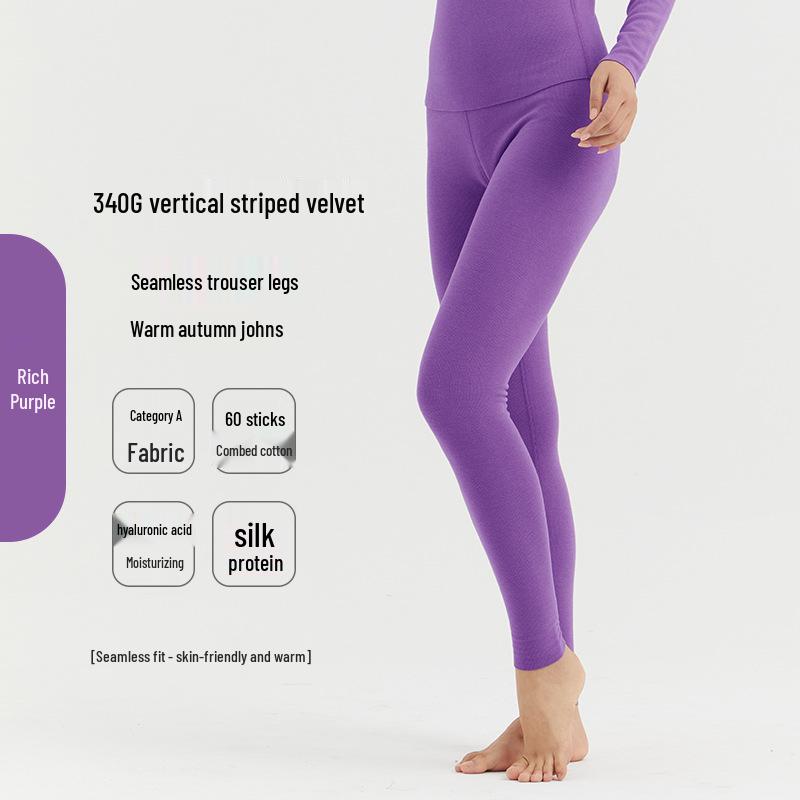 

Женский бесшовный термобелье из флиса с гиалуроновой кислотой - облегающий крой, большие размеры, осенние брюки 2XL (suggested 140~160 lbs)