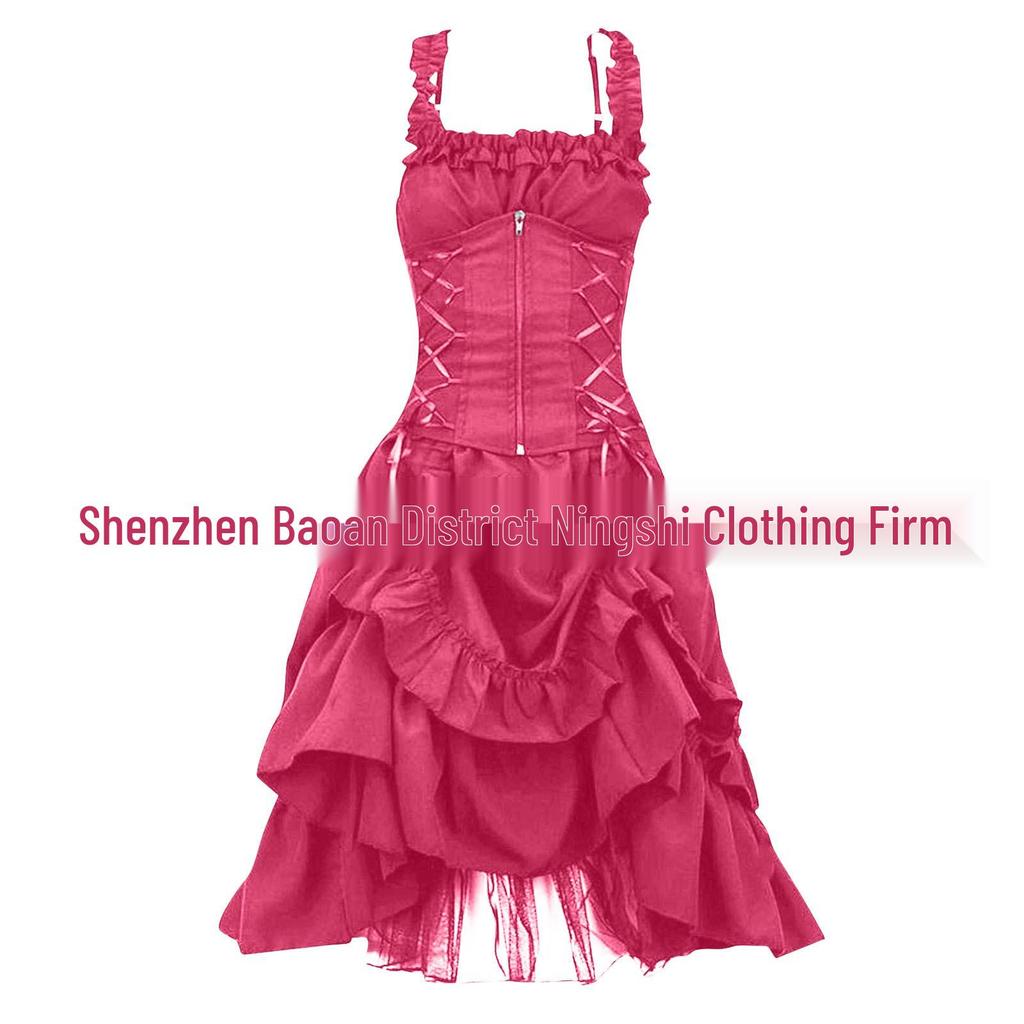 Euro-American Gothic Lolita Ball Gown: Slim, Irregular Lace-up Corset Dress