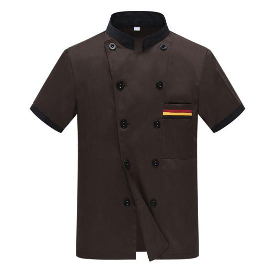 Veste de chef unisexe, couleur assortie, double boutonnage, manches courtes, col montant, uniforme de service alimentaire, chemise de chef, haut de serveur pour la cuisine