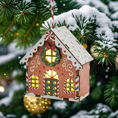 Christmas Gingerbread House Ornament Wooden Light Up Village House Christmas Tree Hanging Ornaments