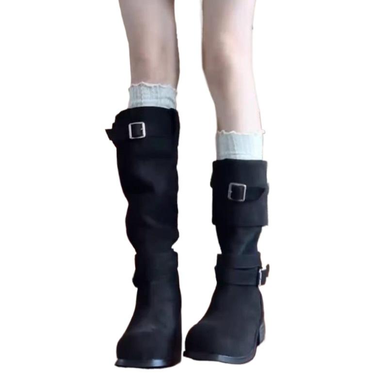 2026 Western Cowboy Shoes Women's Coarse Heel Thick Soled Long Boots Versatile Height Increasing Knight Boots Women