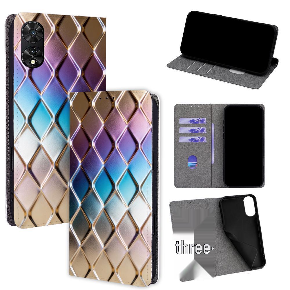 Suitable for TCL 503 Multi-Card Flip Phone: 406 Bracket Card Holder Leather Case, Color Painted