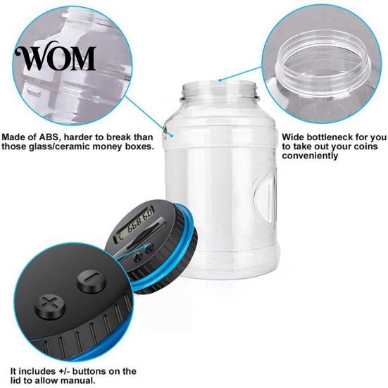 Visible Coin Bank for Teens Digital with Intelligent Counting, Safety Padlock ABS Transparent Durable Container Savings Jar, Money Management Box Kids